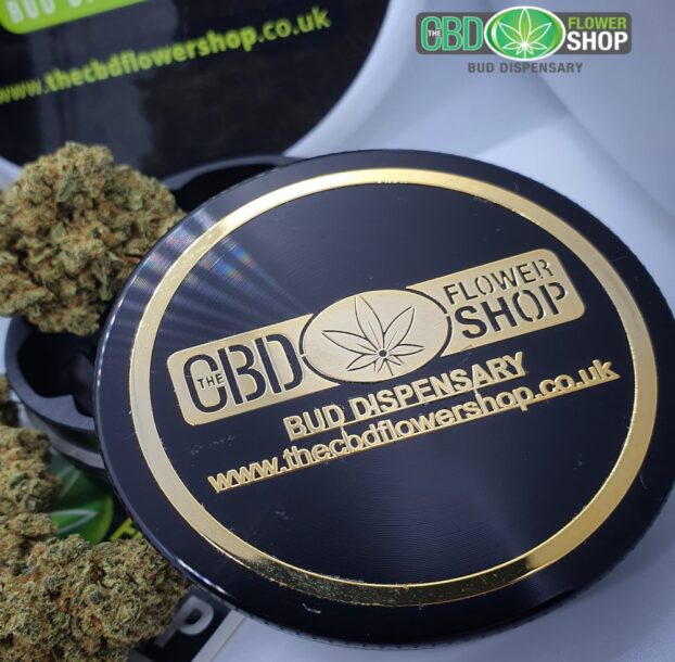 The CBD flower shop black metal tea grinder and gelato cbd flowers