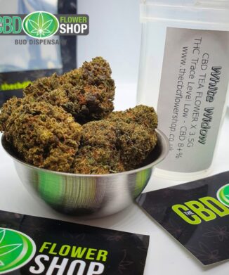 The CBD Flower Shop White Widow CBD Flowers in small metal bowl