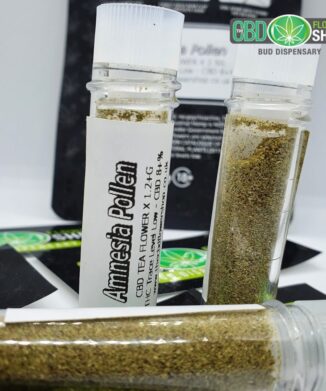 CBD Tea Pollen in three clear plastic tubes