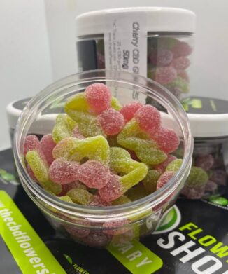 pot of cherry CBD gummies