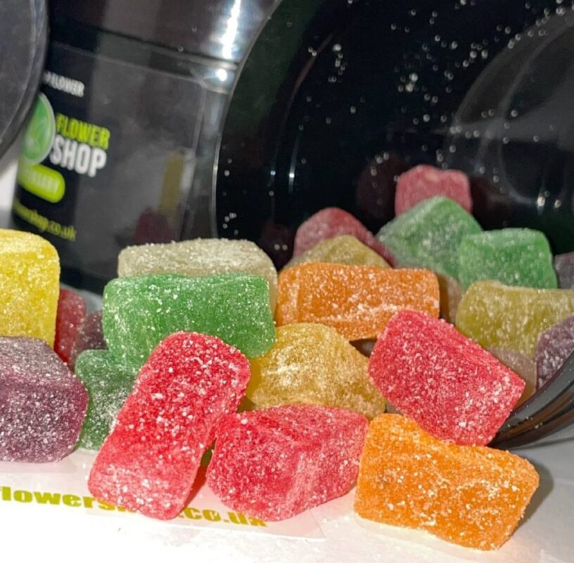 CBD gummies fruity cubes close up