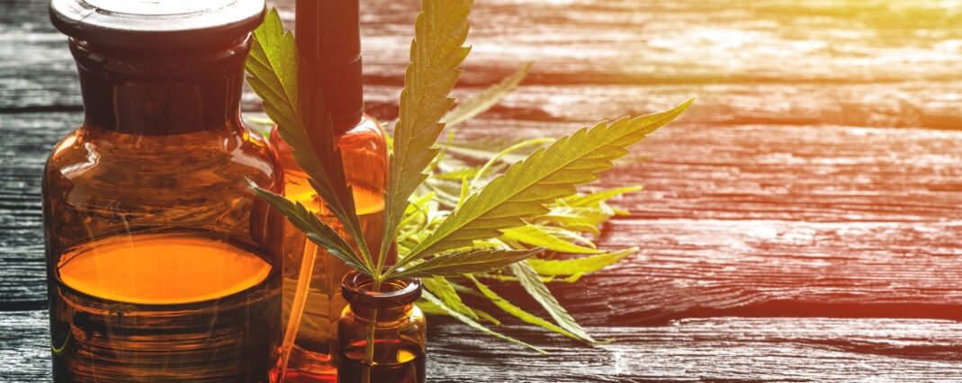 CBD oil and hemp leaves
