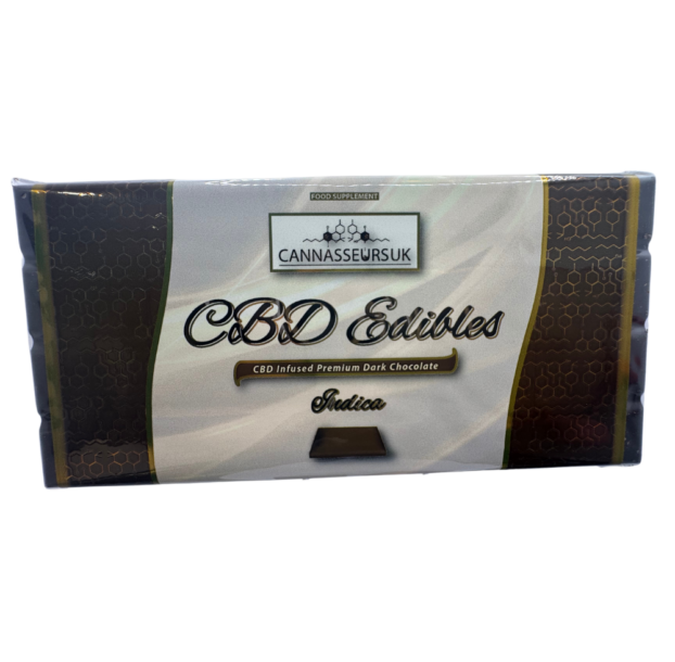 CBD Edibles Belgian CBD Dark Chocolate Bar 100g – Indica on white background