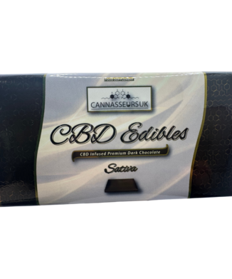 Belgian CBD Dark Chocolate Bar 100g – Sativa on white background