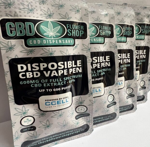 Four high-quality CBD disposable vape packaging in a row