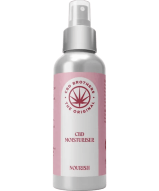 CBD Moisturiser - Nourish in pink and silver bottle