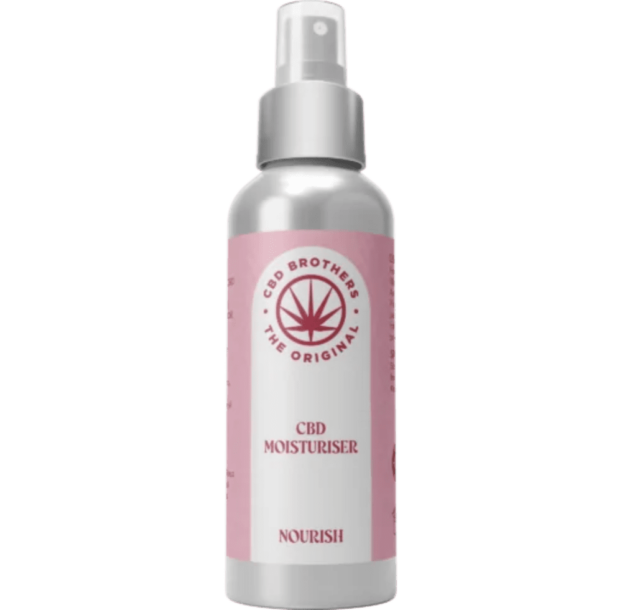 CBD Moisturiser - Nourish in pink and silver bottle