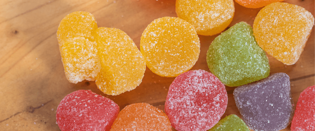 CBD Gummies on wooden table