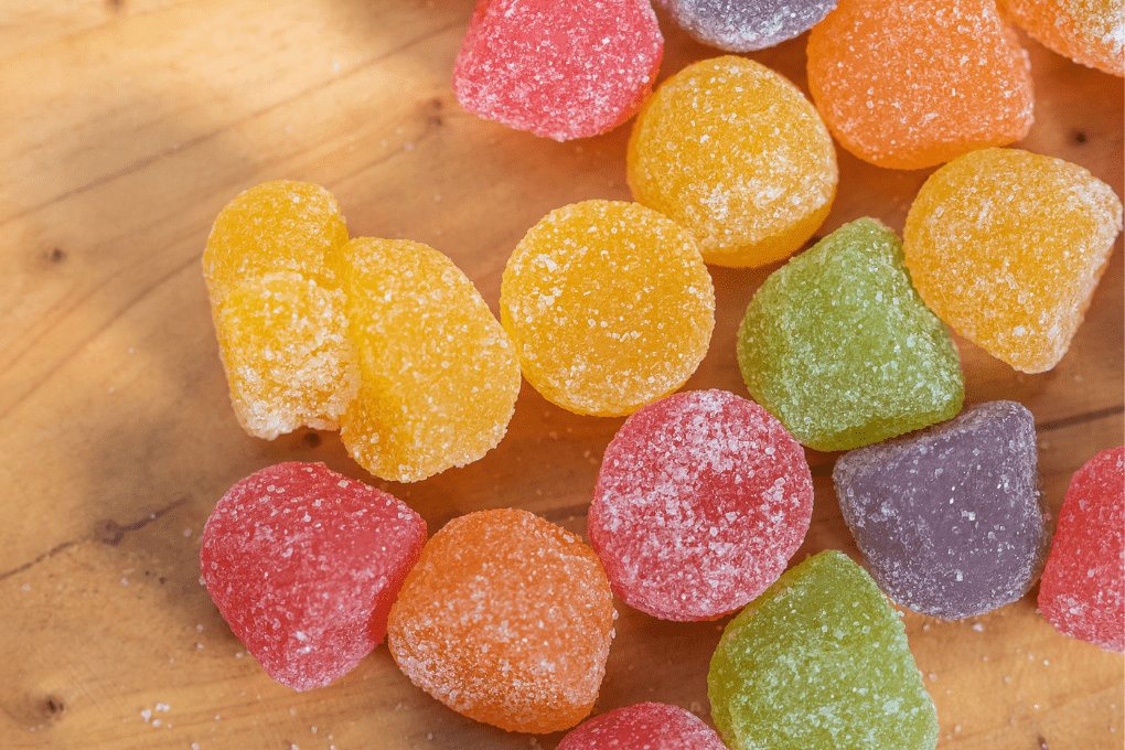 CBD Gummies on wooden table