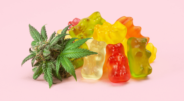 Gummies pink background