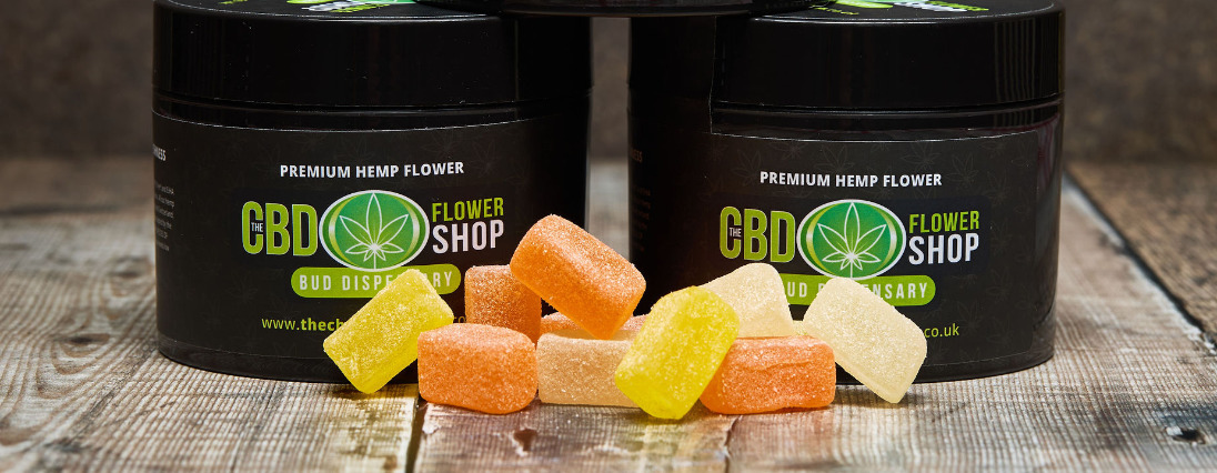 Tubs of CBD gummies