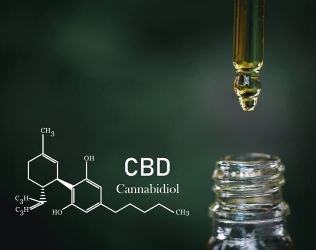 CBD oil pipette with molecular structure diagram