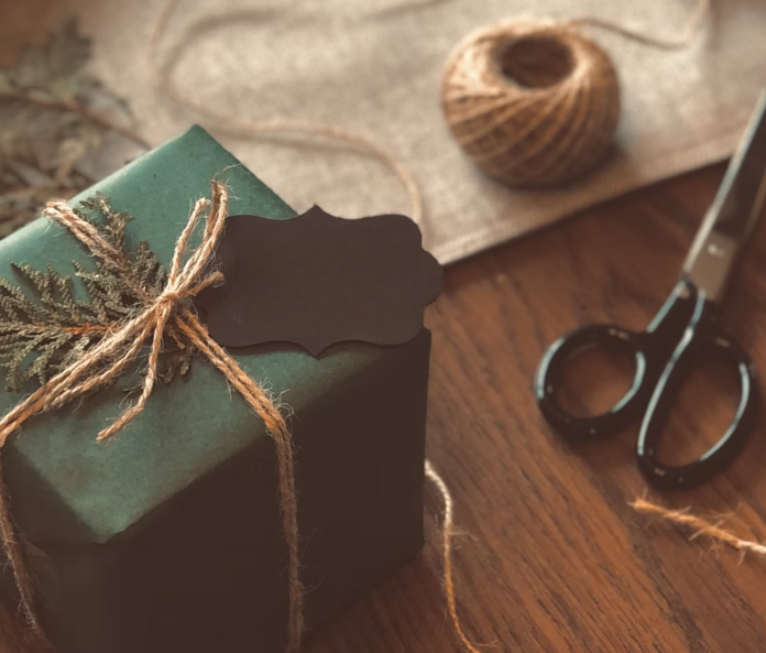 Green gift box wrapped