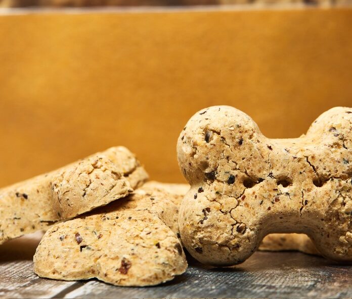 CBD pet treats in the shape of a dog bone