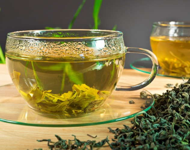CBD flower tea in clear mug 