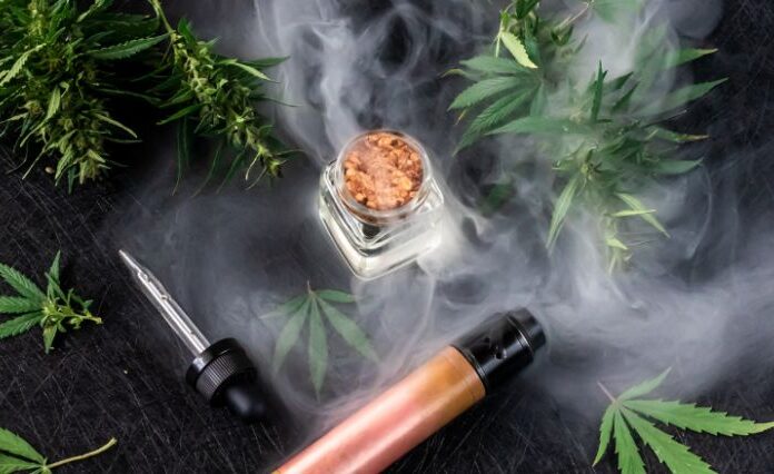 CBD vape and hemp plants with smoke effect feature image