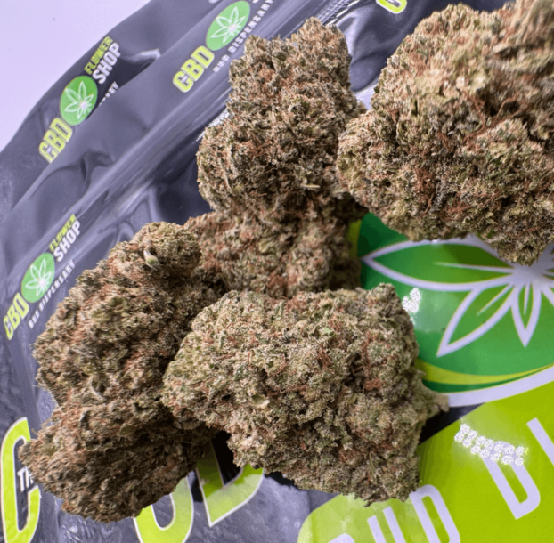 Organically grown Sour Diesel hemp buds from indoor cultivation