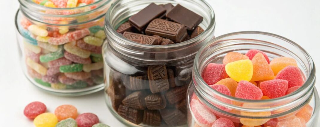 three jars of cbd sweets and chocolate