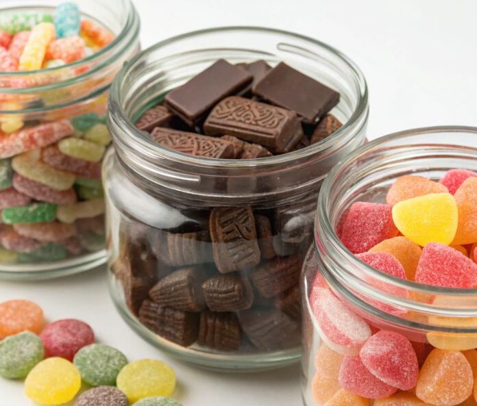 three jars of cbd sweets and chocolate