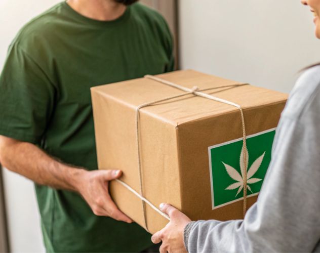delivery person handing over a cbd package to customer