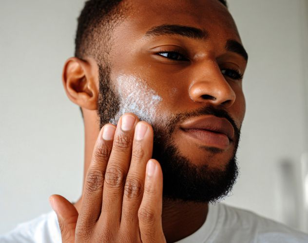 man moisturising beard with cream