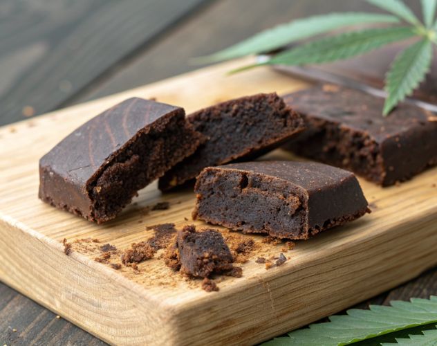 cbd hash pieces cut up on a wooden board