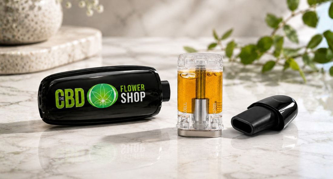 The CBD Flower Shop vape pod kit and oil