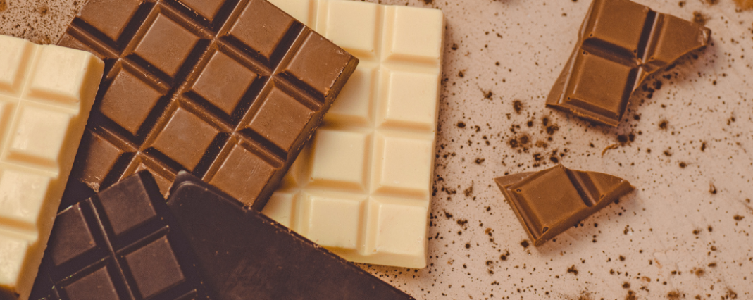 milk, dark and white chocolate