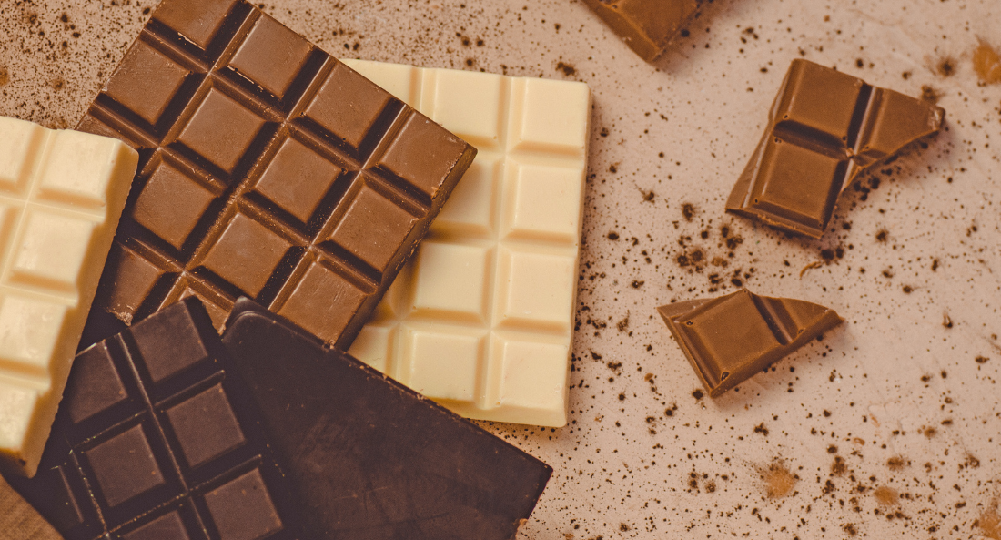 milk, dark and white chocolate