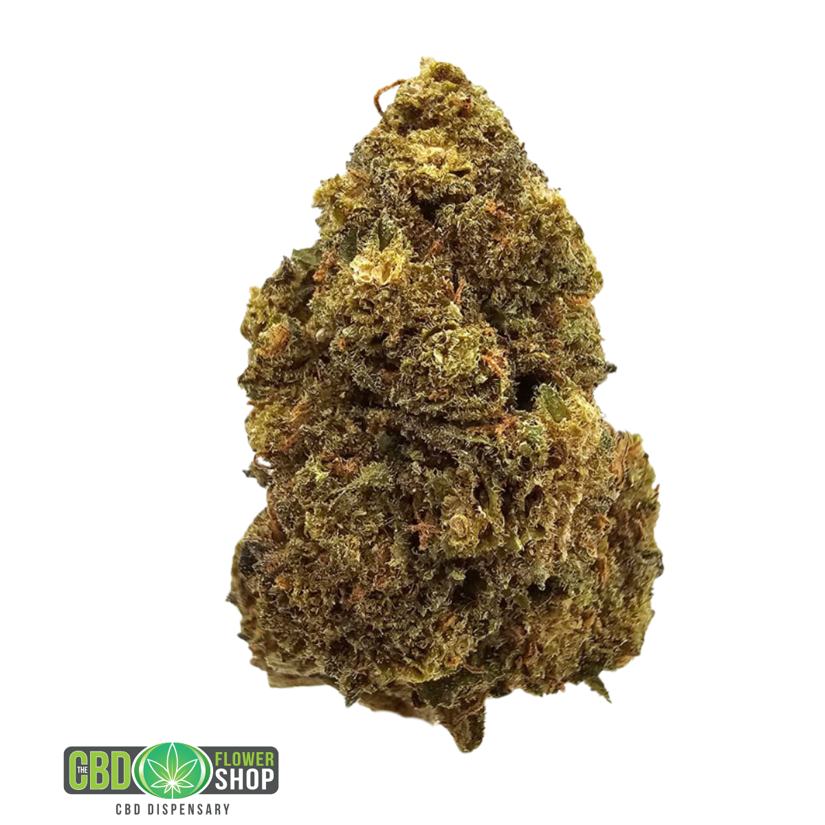 Strawberry Banana greenhouse CBD tea flower with frosted, resin-rich green buds and orange pistils from The CBD Flower Shop.