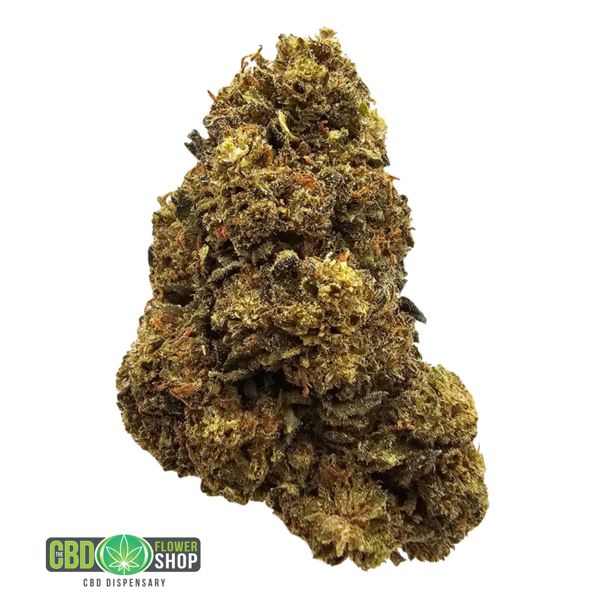 Strawberry Banana greenhouse CBD tea flower with frosted, resin-rich green buds and orange pistils from The CBD Flower Shop.