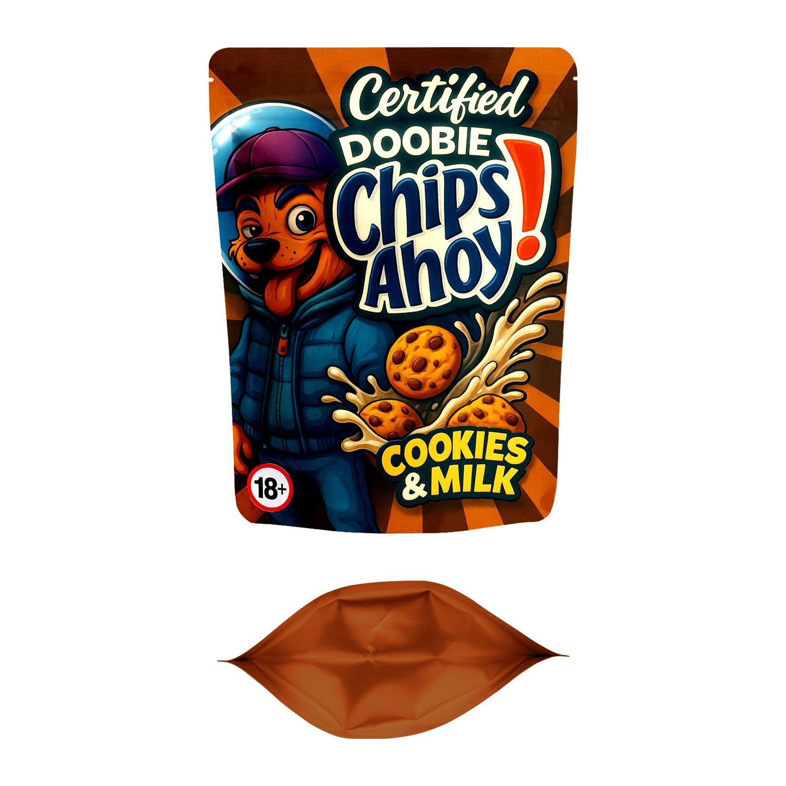 DOOBIE Chips Ahoy! Cookies & Milk 200mg CBD chocolates featuring Belgian-style milk chocolate with crunchy chocolate chip cookie bites and creamy cookies and milk flavour.
