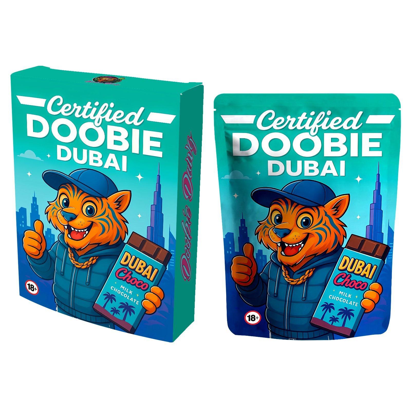 DOOBIE Dubai Milk Chocolate 200mg CBD chocolates featuring smooth milk chocolate with a creamy pistachio filling and crisp katafi pastry, inspired by luxurious Dubai-style chocolate.