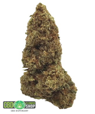 Citrus Kush Sungrown CBD tea flower featuring naturally grown green flowers with orange pistils and visible trichome coverage from The CBD Flower Shop.