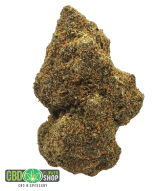 Goji Cookies Limited Edition indoor CBD tea flower featuring dense frosted green flowers with orange pistils and prominent trichome coverage from The CBD Flower Shop.