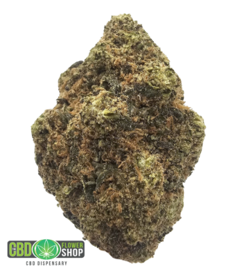 Black Harlequin indoor CBD tea flower with darker flower tones and an earthy, woody and nutty Kush-inspired aromatic profile.